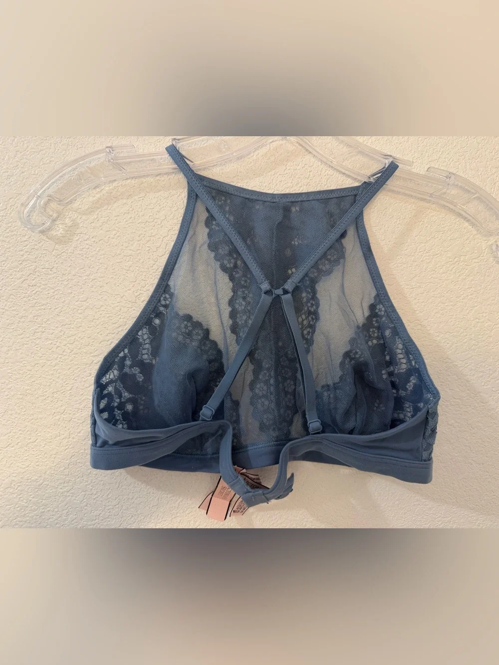 Victoria’s Secret Dream Angels High Neck Lace Bralette NWT Blue Mesh Floral Lace